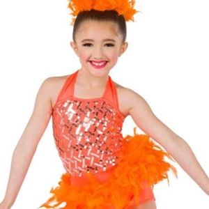 Dansco one piece leotard dance costume in bright orange. BRAND NEW NEVER WORN